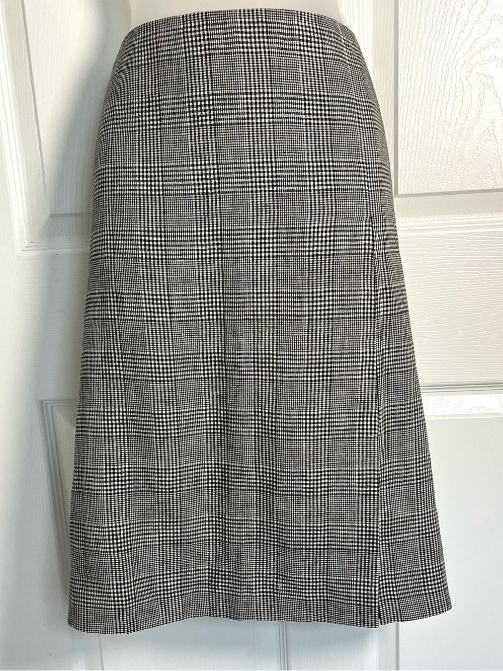 Brooks Brothers Irish Linen Houndstooth Check Skirt Pleated Slit Sz 12